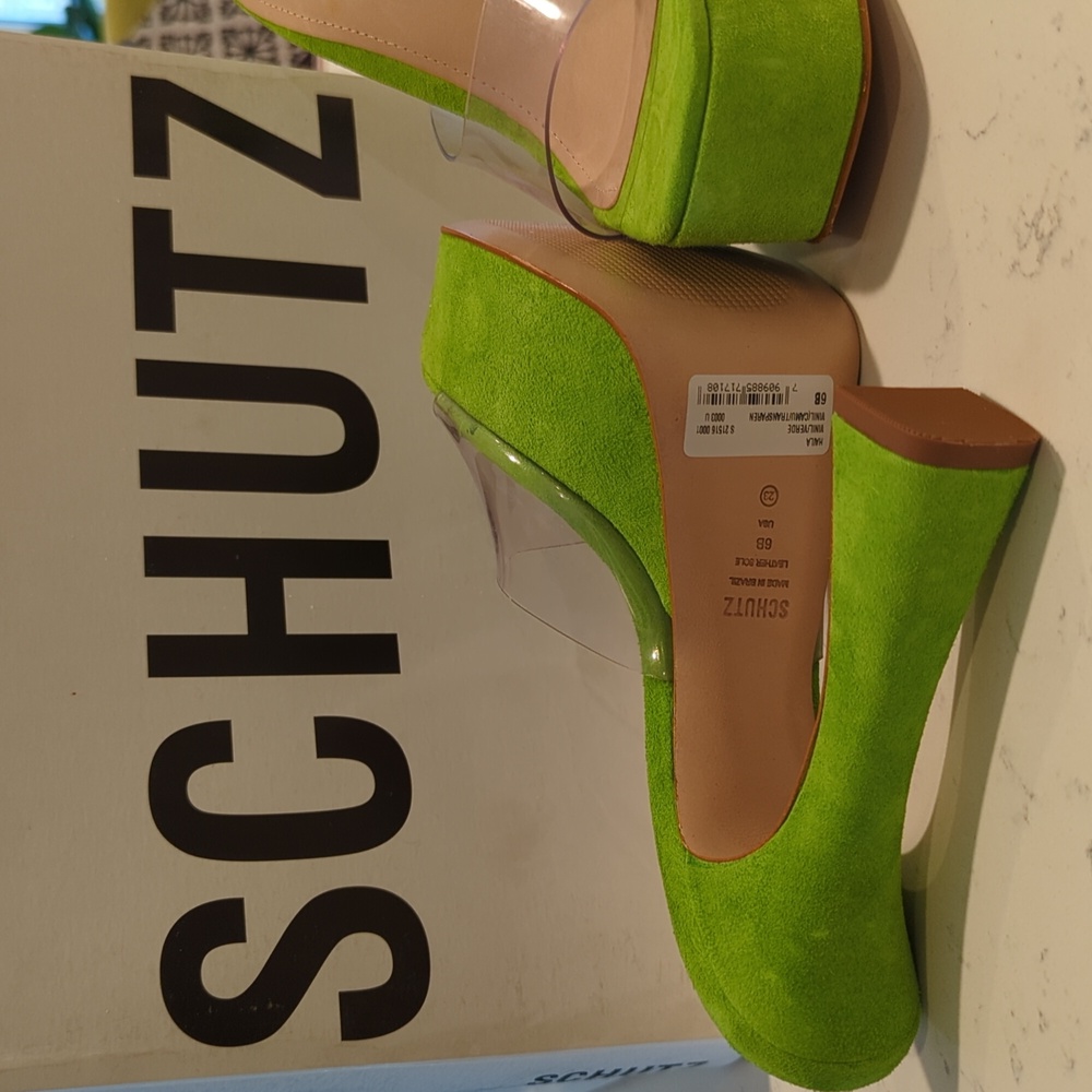 Schutz green Haila heel.
